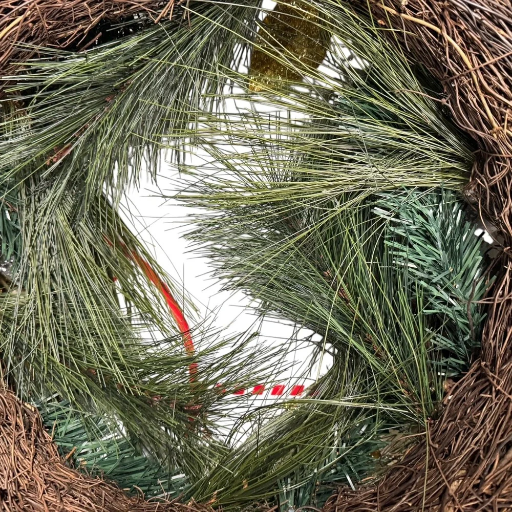 Christmas Wreath‎ Holiday Pine Cone Ornament Gold Silver Decor 15 Inch